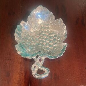Arthur Court Silver and Green Grape Leaf Dish